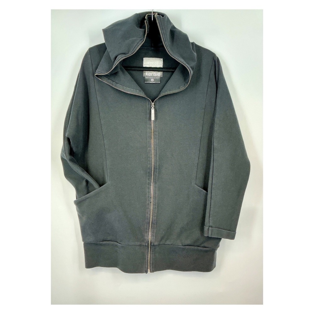 Kensie Hooded Zip Jacket M Black Oversized Pockets Athleisure Capsule Lagenlook - Picture 5 of 10
